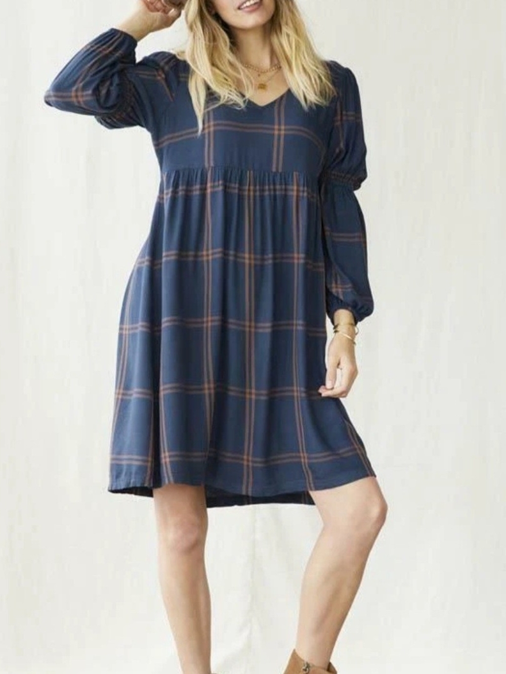 MATILDA JANE NWT Just Imagine Silvi Windowpane Plaid Dress Blue/Gold; Size XL